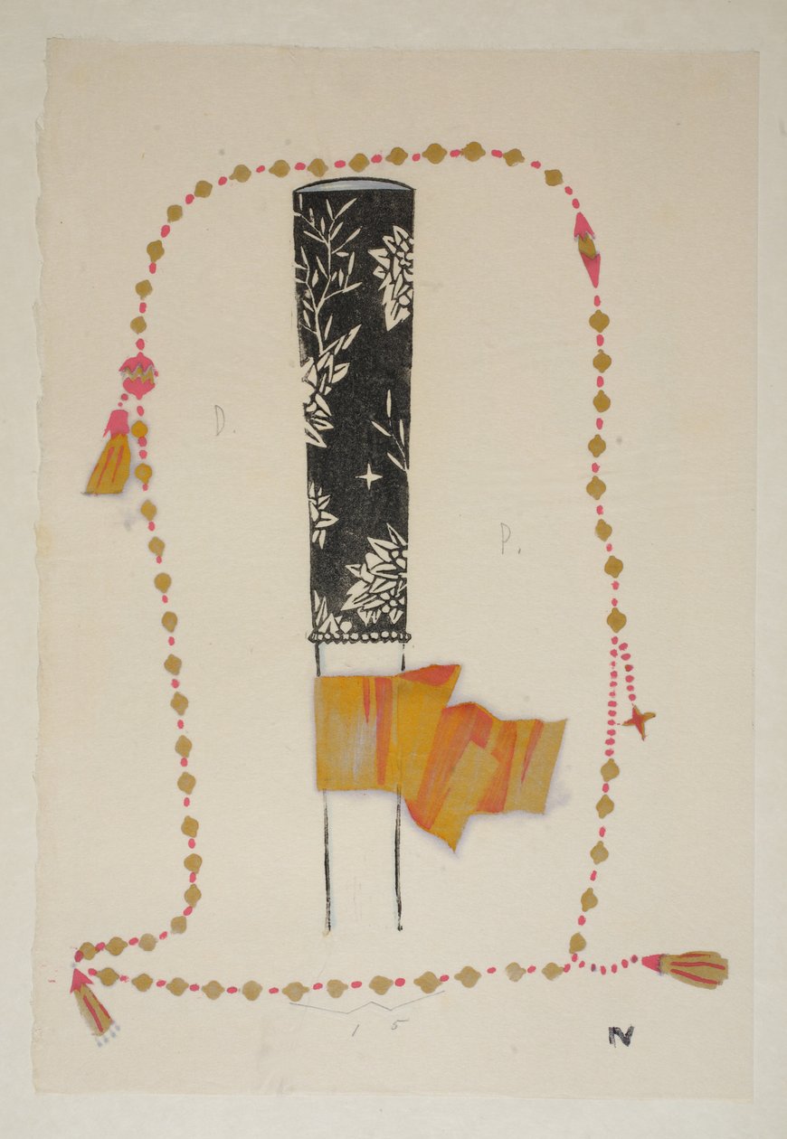 Design, płyta 4, księga 7, ilustracja z „Wiener Werkstatte Mode 191415”, wyd. Eduard Kosmack, Wiedeń, 1914-1915 (ręcznie barwiony linoryt) autorstwa Dagobert Peche