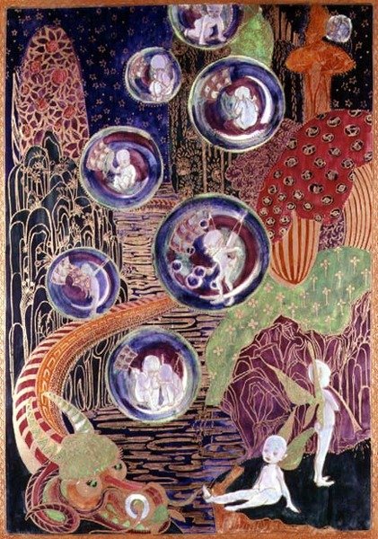 Wedgwood Fairyland błyszcząca tablica, ok. 1917 (porcelana kostna) autorstwa Daisy Makeig Jones