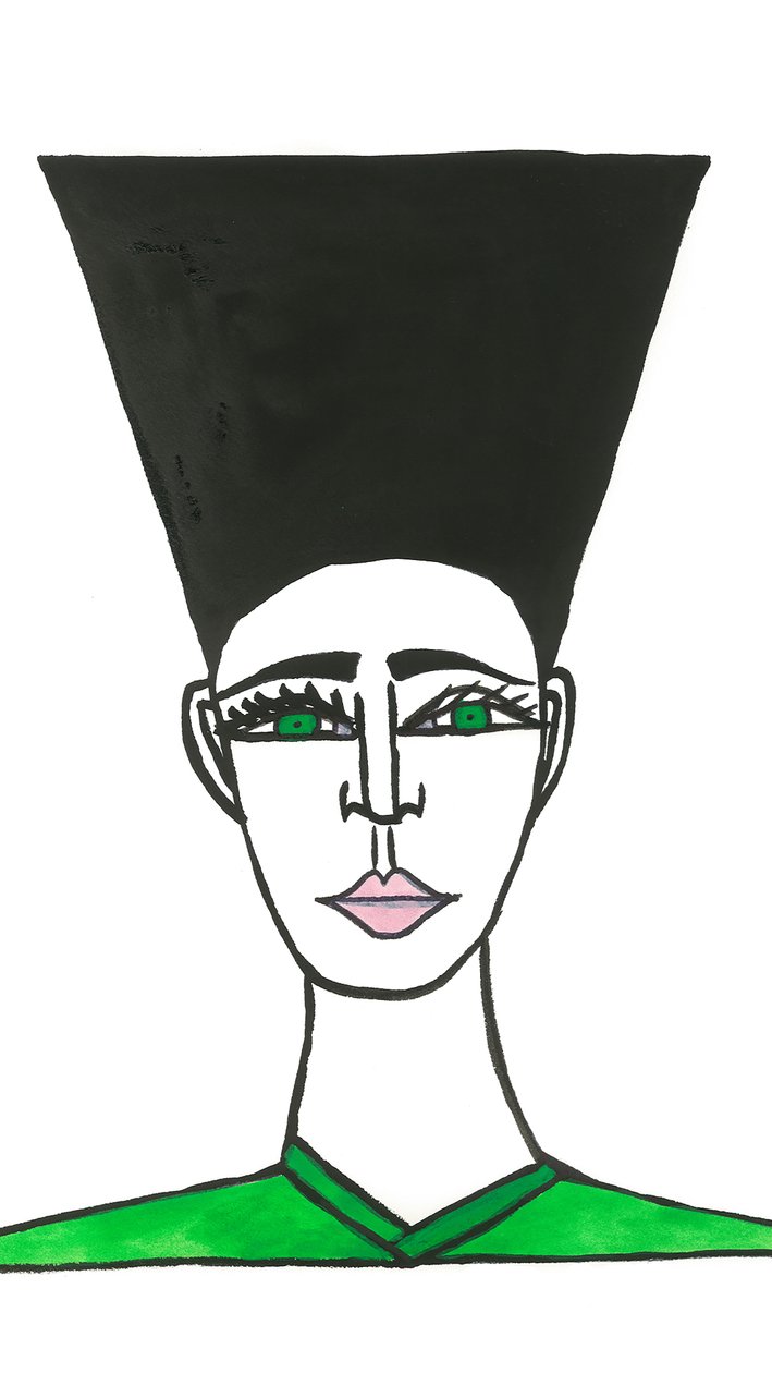 Afro Hair, 2024 (pióro z farbą na papierze) autorstwa Daisy de Villeneuve