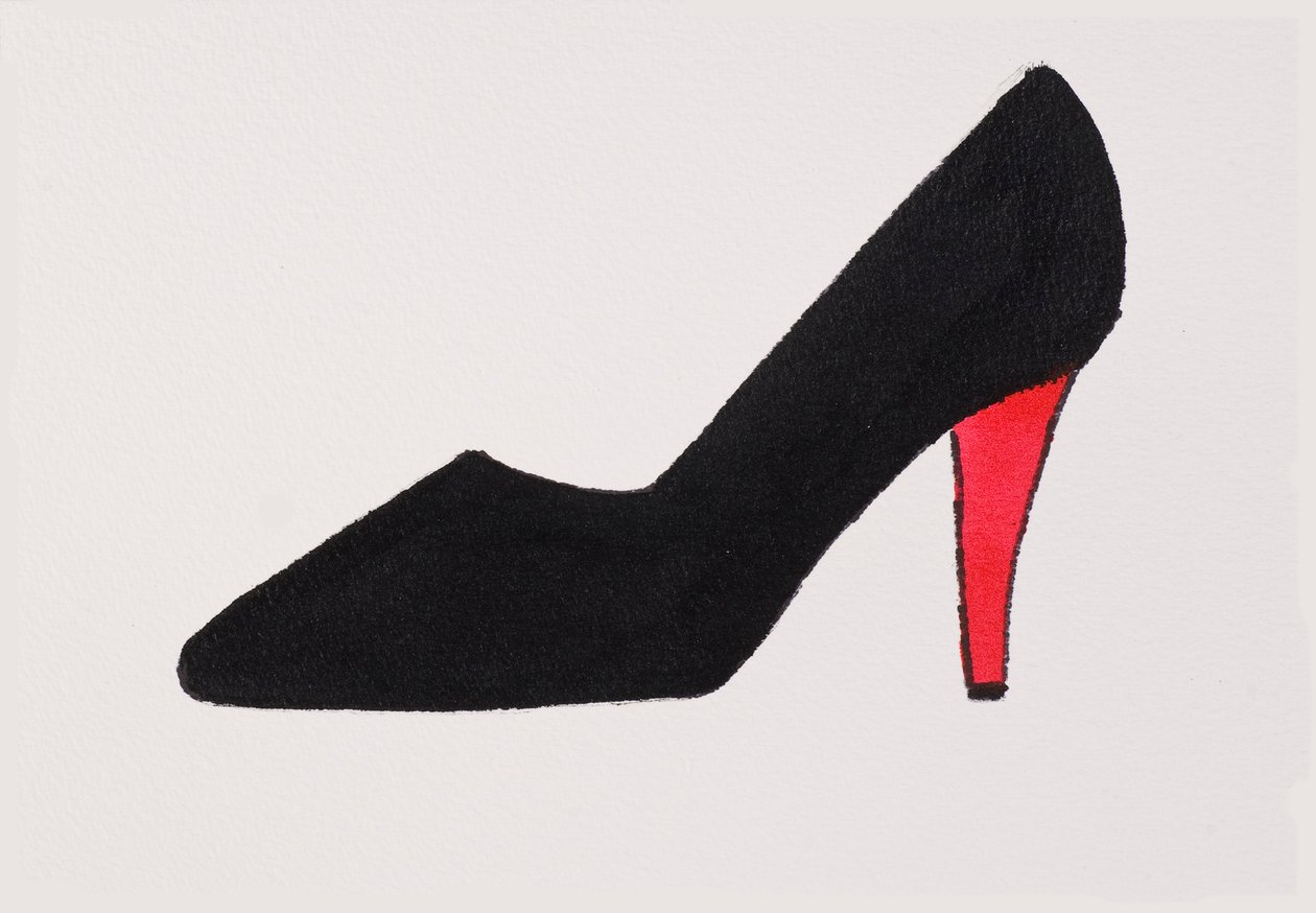 Black High Heel, 2017 (czarny tusz indyjski ze złotym flamastrem na papierze) autorstwa Daisy de Villeneuve