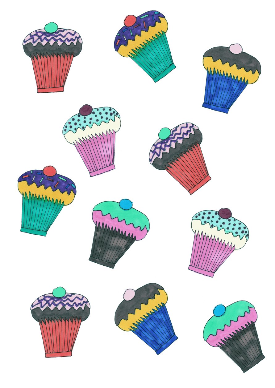 Cupcakes, 2017 (flamaster na papierze) autorstwa Daisy de Villeneuve