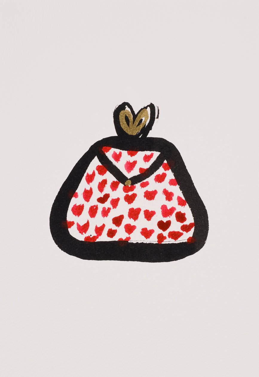 Red Spotty Purse, 2017 (czerwony i czarny tusz indyjski ze złotym flamastrem na papierze) autorstwa Daisy de Villeneuve