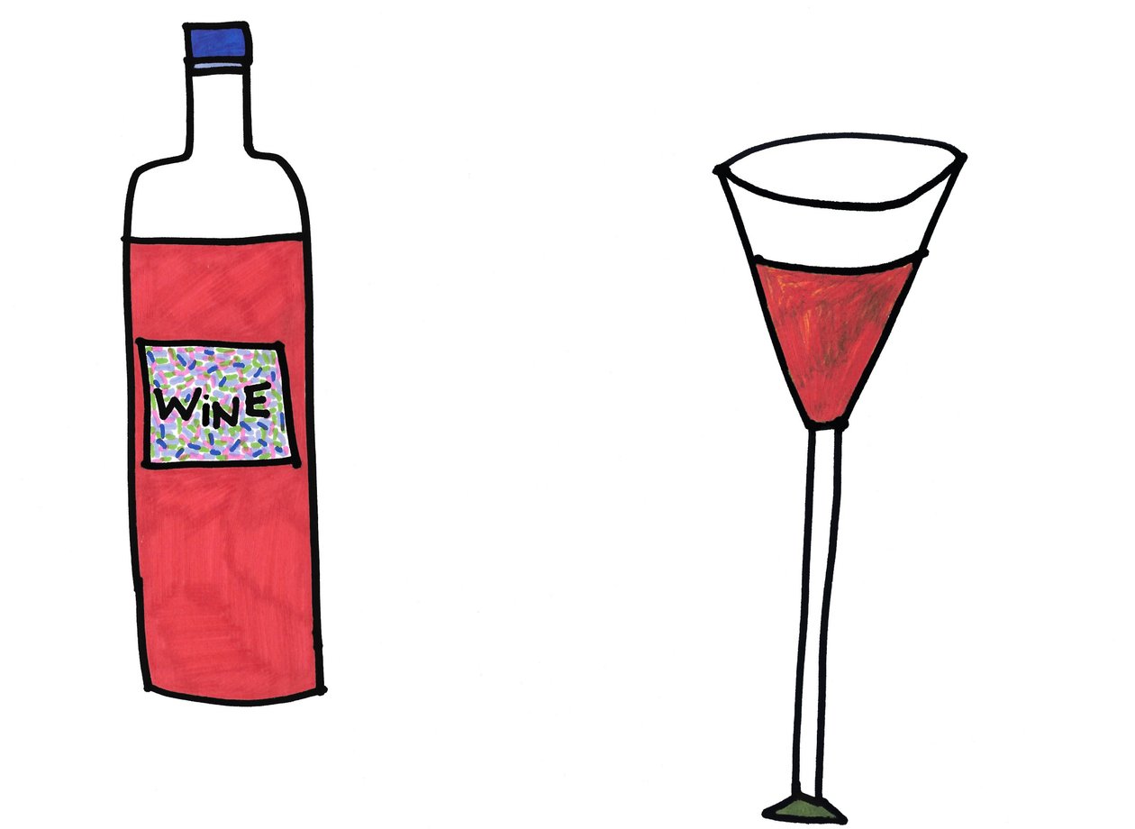 Wino i kieliszek (pisak na papierze) autorstwa Daisy de Villeneuve