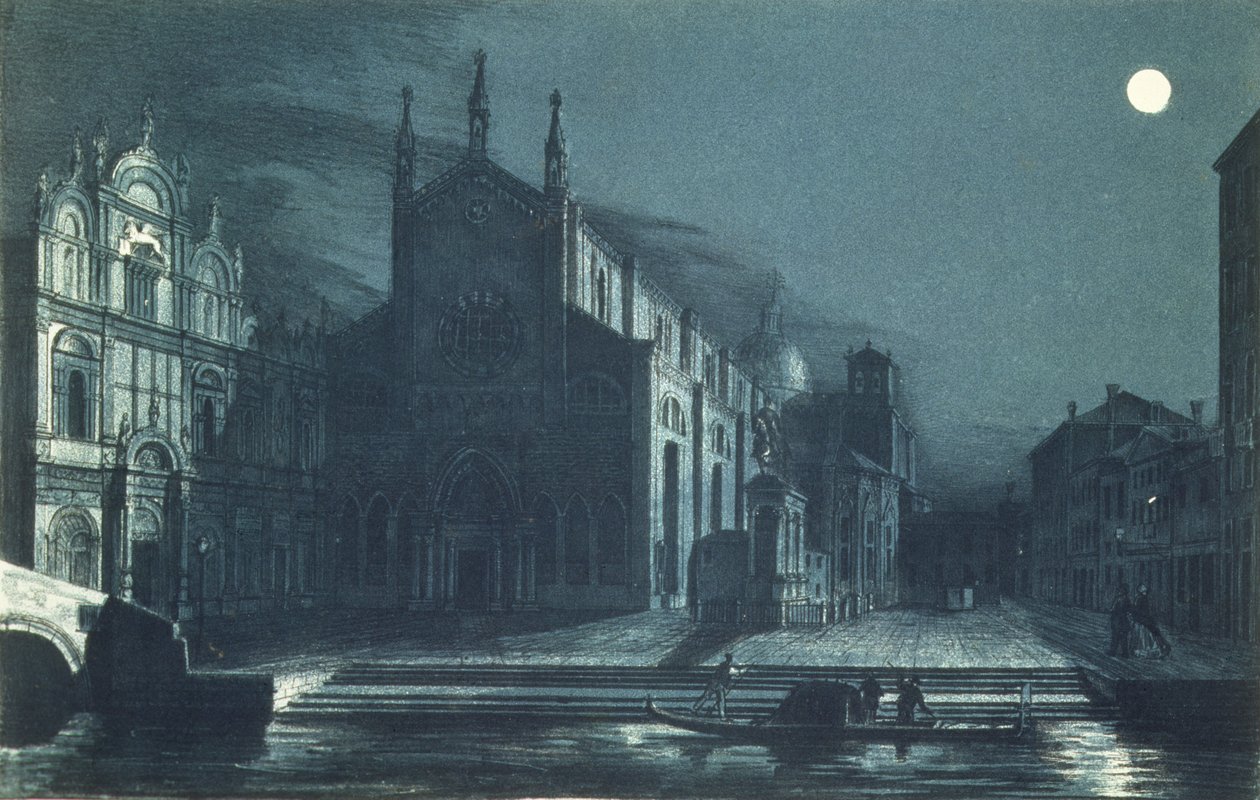 Scena nocna kościoła św. Giovanni i Paolo, Wenecja, grawerowane przez Brizeghela (lito) autorstwa Dalda (after)