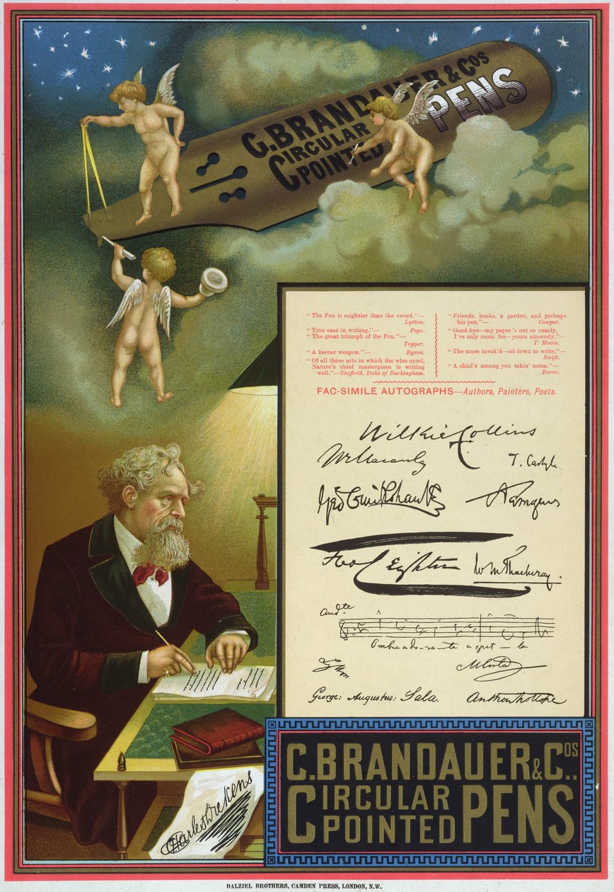 Reklama długopisów okrągłych C. Brandauer und Co. autorstwa Dalziel Brothers