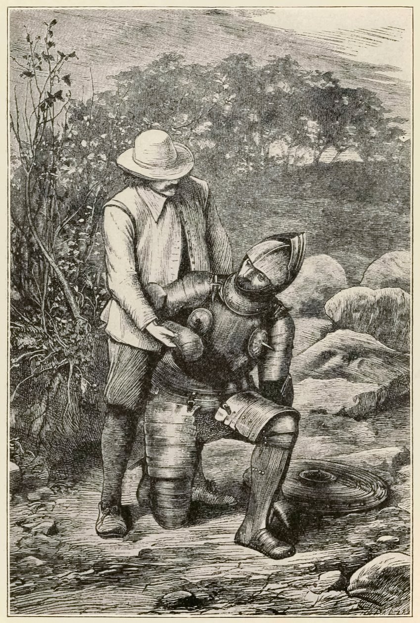 Chrześcijanie i wierni dołączają do zespołu z The Pilgrims Progress From This World, To That What Is To Come autorstwa Johna Bunyana (1628-1688) ilustracja Thomasa Dalziela (1823-1906) Faithful pomaga rozpędowi autorstwa Dalziel Brothers