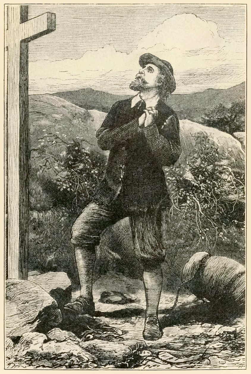 Chrześcijanin przed krzyżem” z „Wędrówki pielgrzyma z tego świata, do tego, który ma nadejść” Johna Bunyana autorstwa Dalziel Brothers