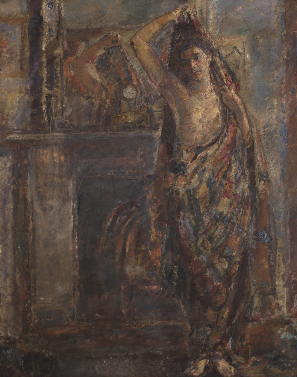 Udrapowana kobieta stojąca przy płaszczu (verso), 1938 (olej na płótnie) autorstwa Dame Ethel Walker