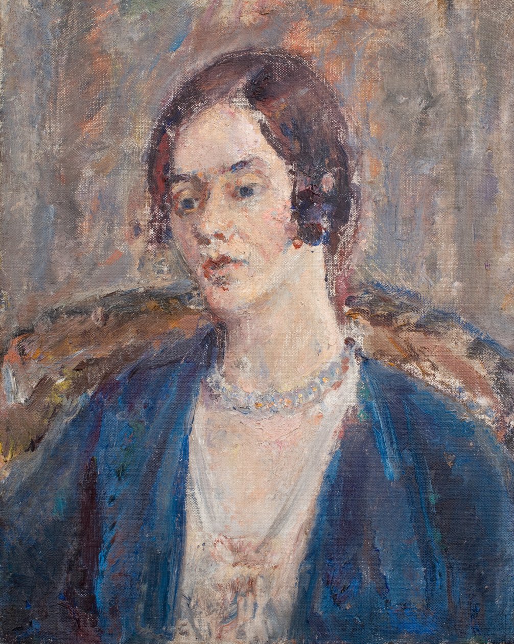 Melancholijna kobieta w błękicie, ok. 1935 (olej na płótnie) autorstwa Dame Ethel Walker