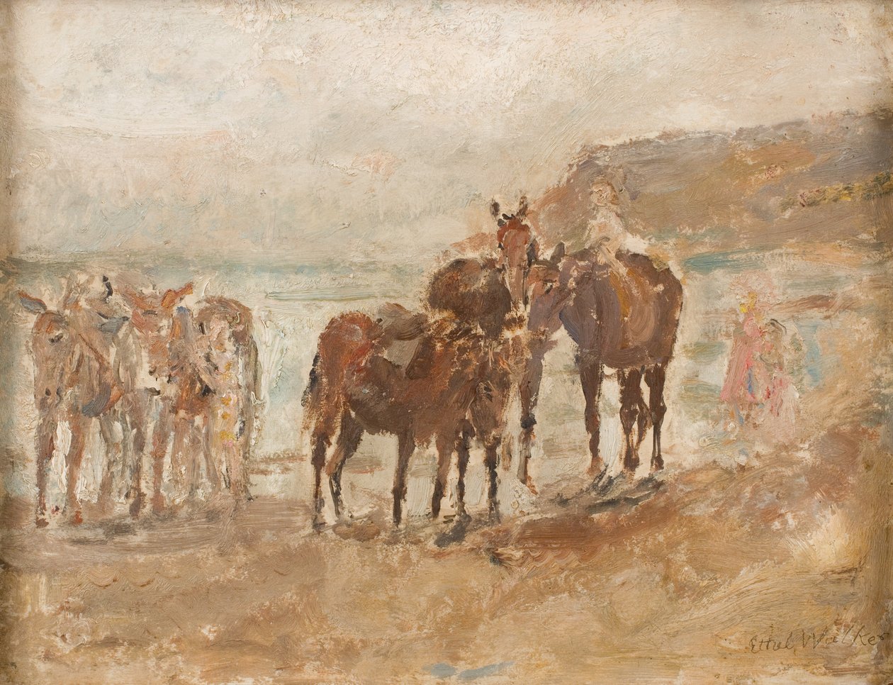 Zatoka Robin Hooda z osłami, ok. 1935 (olej na płycie) autorstwa Dame Ethel Walker