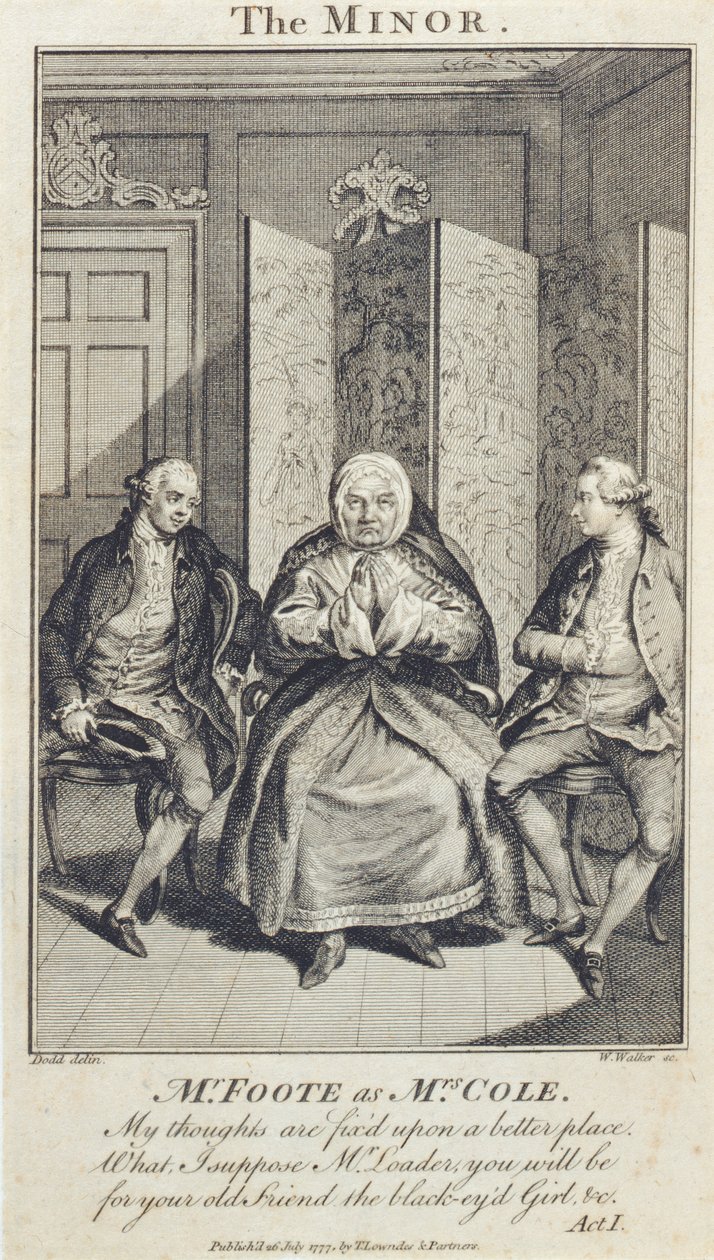 Pan Foote jako pani Cole w „The Minor”, grawerowane przez W. Walkera, 1777 autorstwa Daniel Dodd