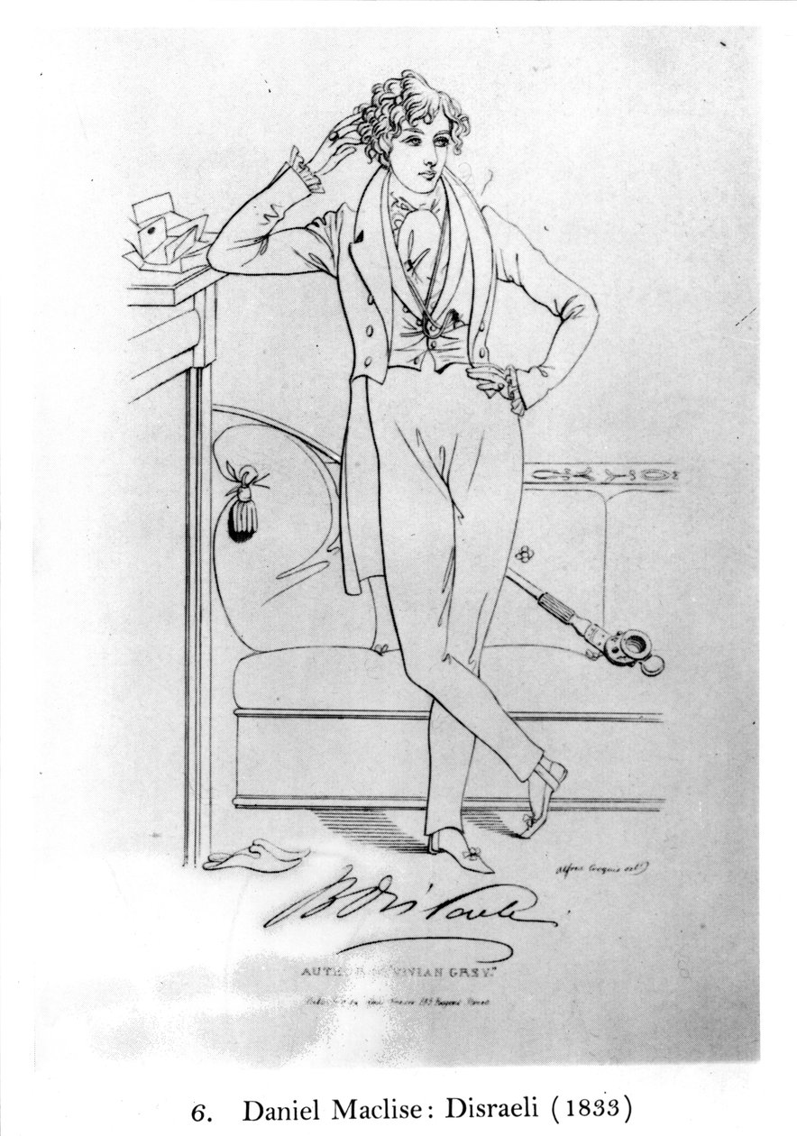 Portret Benjamina Disraeli (1804-81) Autor „Szarej Vivian”, 1833 autorstwa Daniel Maclise