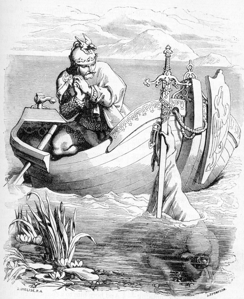 Sir Bedivere widzi rękę łapiącą miecz króla Artura w jeziorze, 1901 autorstwa Daniel Maclise