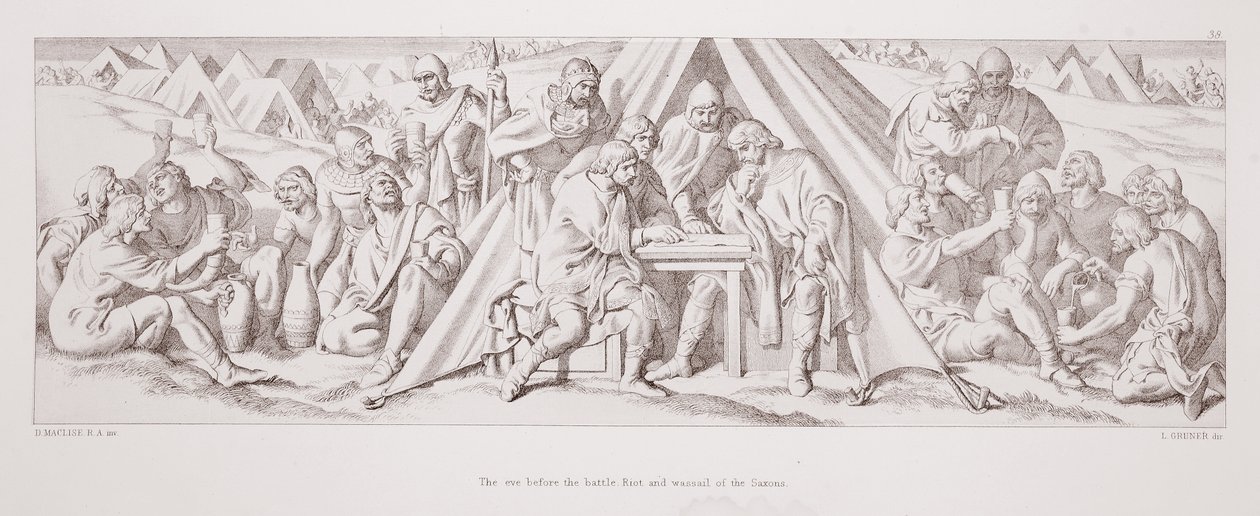 W przeddzień bitwy, zamieszki i żagiel Sasów, z „Historii podboju normańskiego”, sztychowanej przez L. Grunera, 1866 autorstwa Daniel Maclise