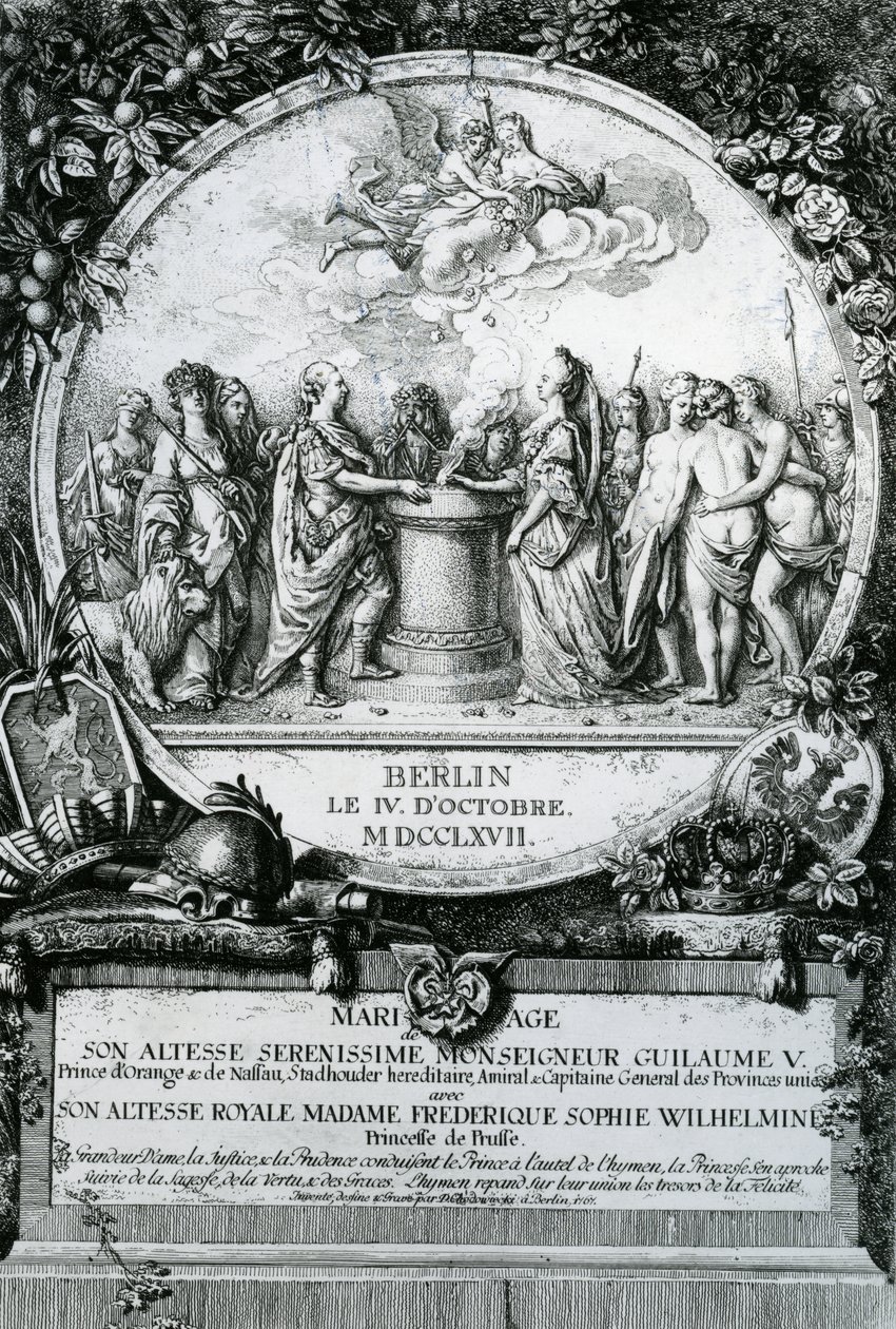 Małżeństwo księżnej Fryderyki pruskiej z Wilhelmem V, księciem Orańskim, 1767 autorstwa Daniel Nikolaus Chodowiecki