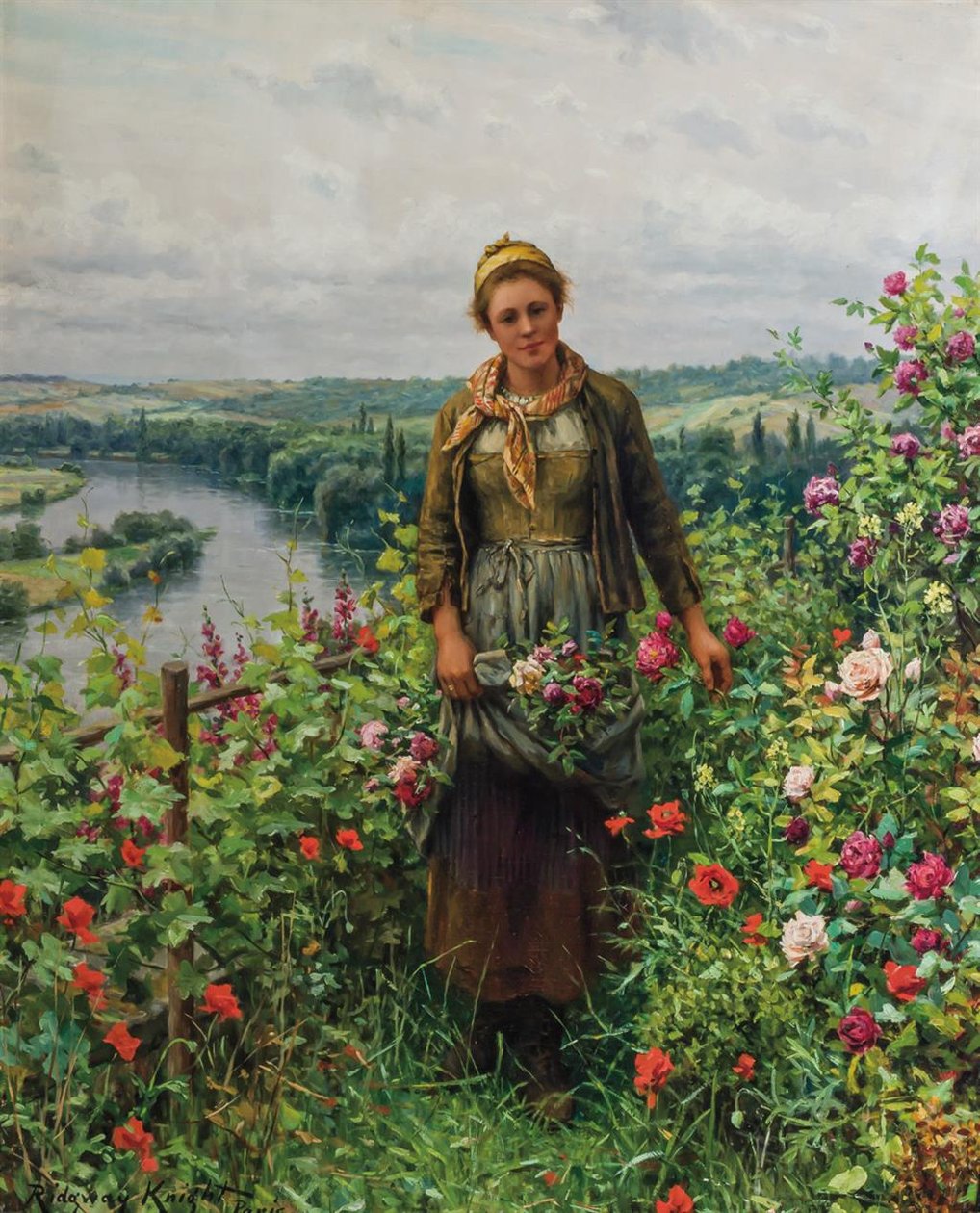 Pokojówka w swoim ogrodzie autorstwa Daniel Ridgway Knight