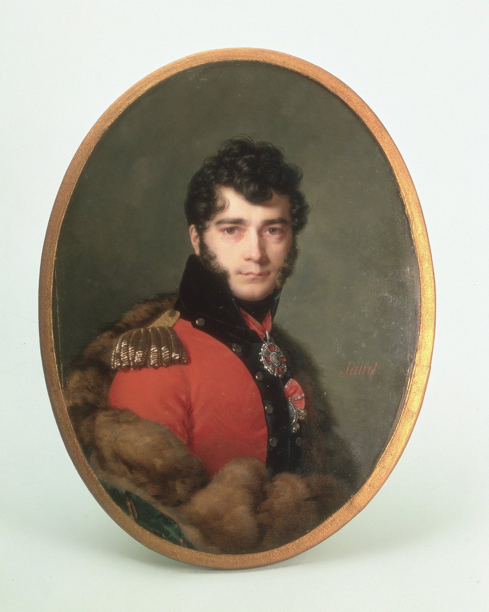 Portret mężczyzny w czerwonym mundurze (wc i gwasz na kości słoniowej) autorstwa Daniel Saint