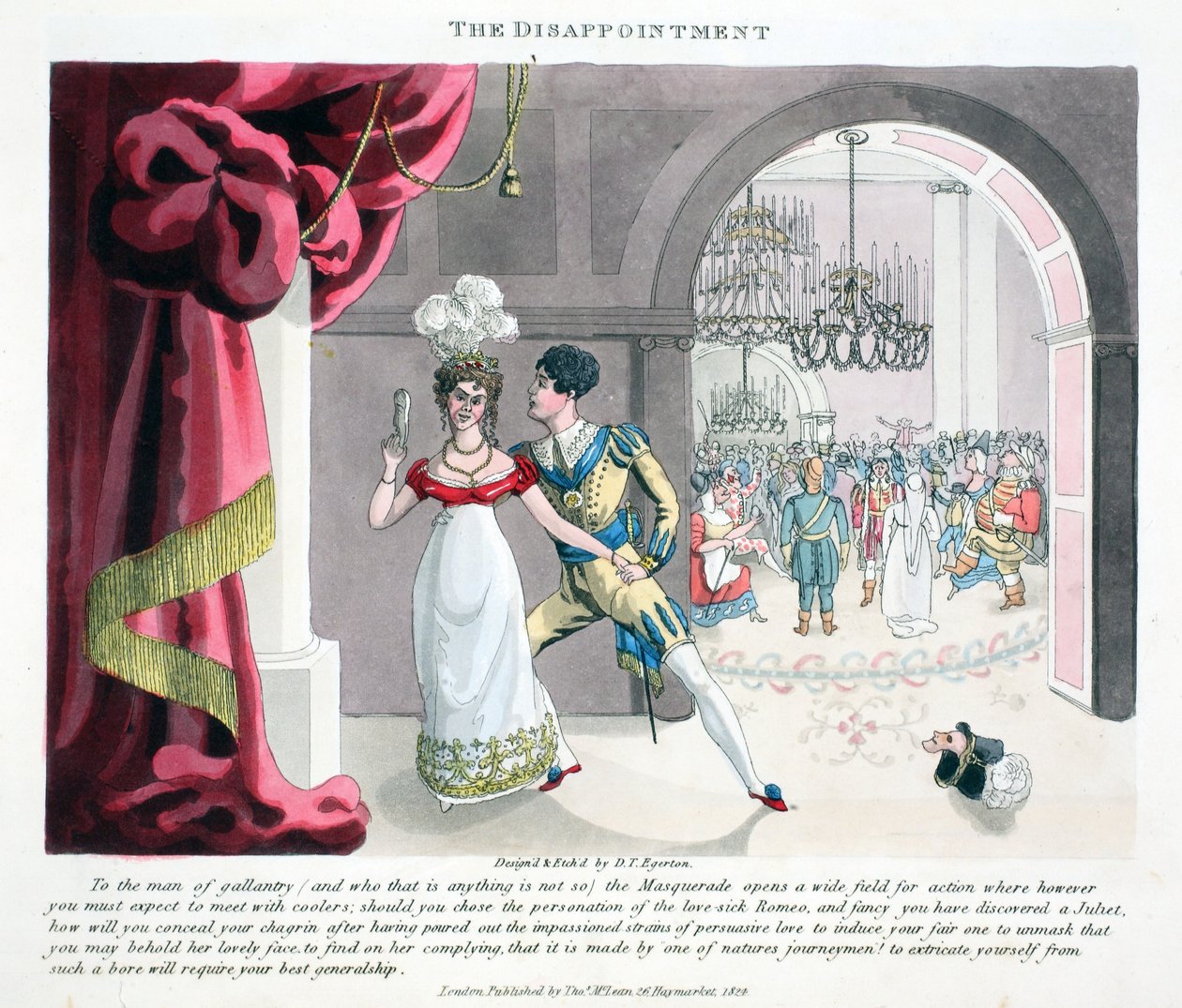 Rozczarowanie, ilustracja z „Fashionable Bores or Coolers in High Life” Petera Quiza, wyd. Thomas McLean, Londyn 1824 (ręcznie barwiony grawerunek) autorstwa Daniel Thomas Egerton