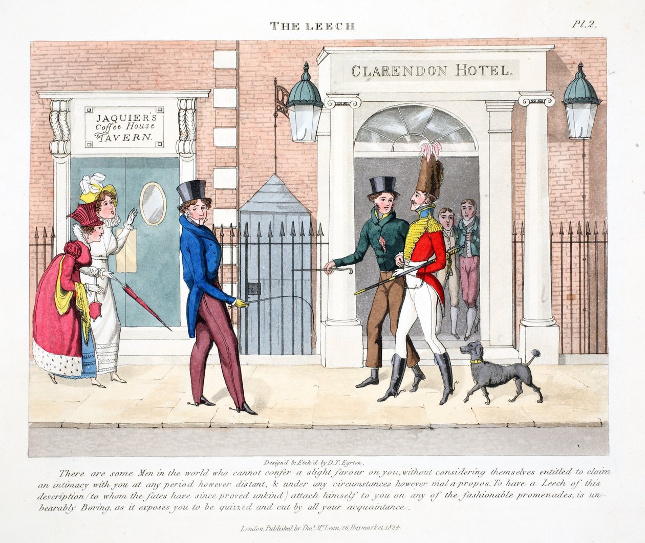 The Leech, ilustracja z "Fashionable Bores or Coolers in High Life" Petera Quiza, pub. Thomas McLean, London 1824 (rycina ręcznie kolorowana) autorstwa Daniel Thomas Egerton