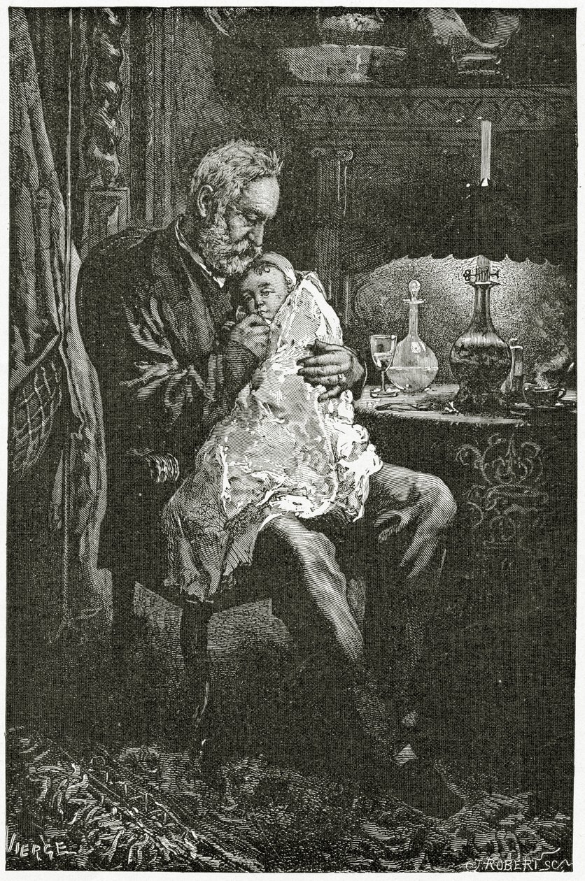 Chore dziecko, XIX w. (rycina bw) autorstwa Daniel Urrabieta Vierge
