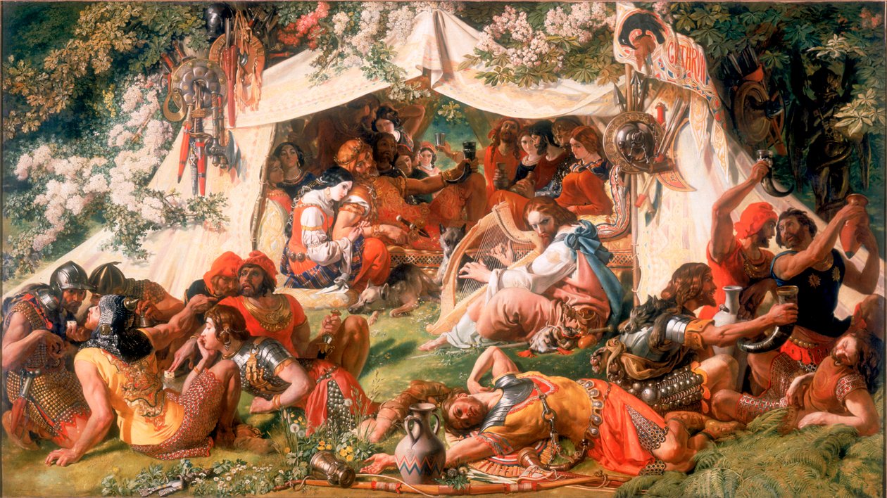 Alfred Saksoński, przebrany za minstrela, w namiocie Duńczyka Guthruma, ok. 1852 (olej na płótnie) autorstwa Daniel Maclise