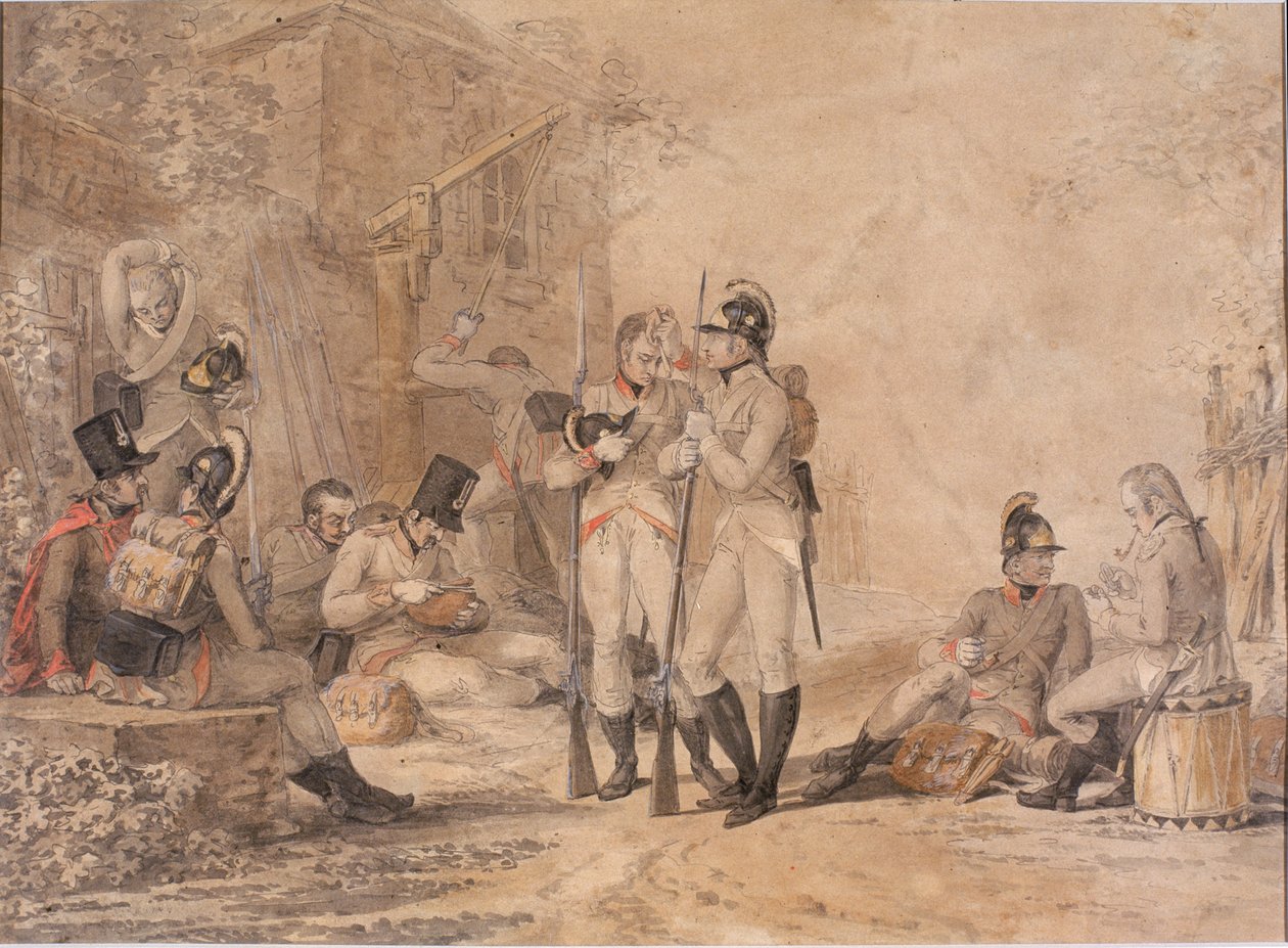 Odpoczynek żołnierzy (kolor ciała na papierze) autorstwa Daniel Maclise