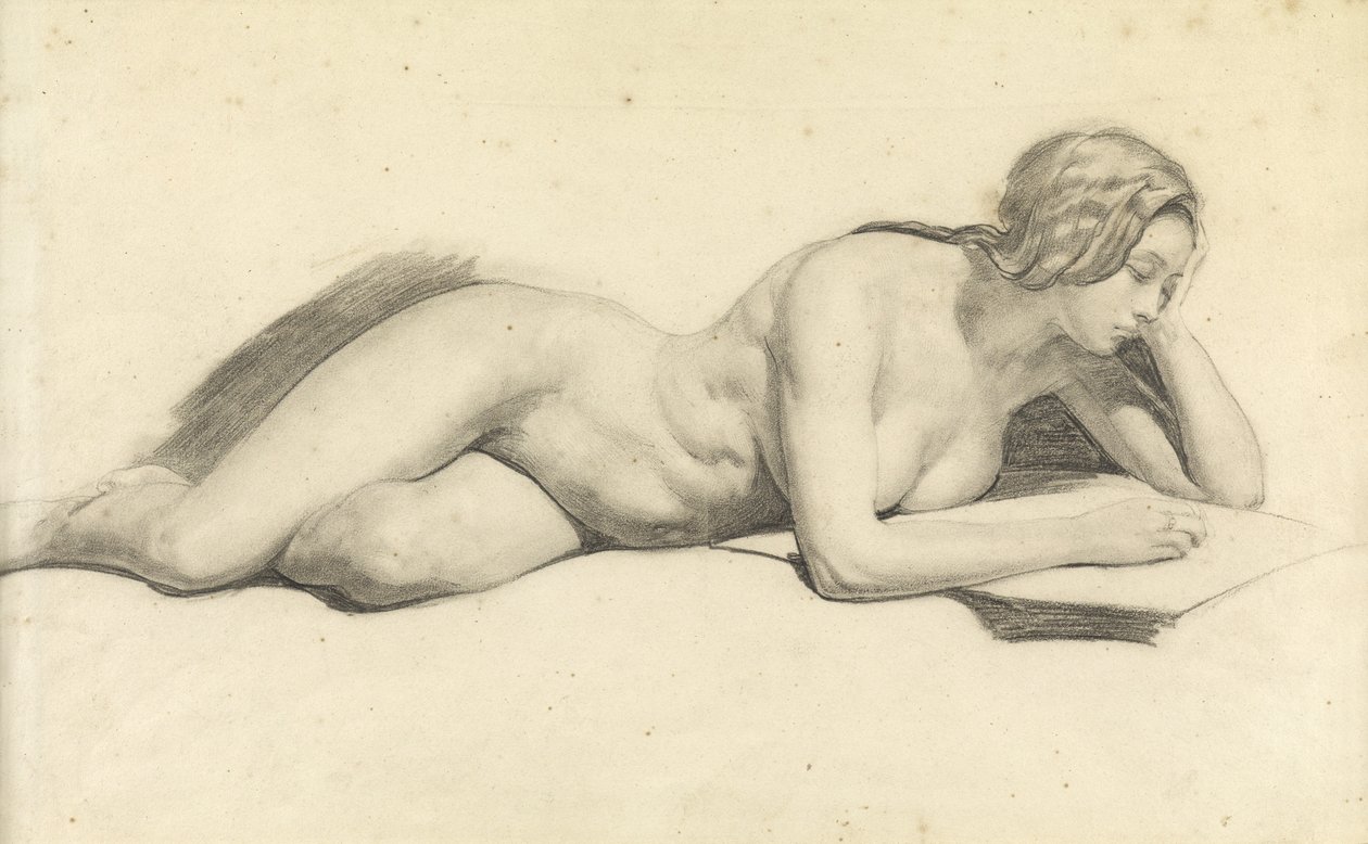 Studium kobiecego czytania nago (ołówek na papierze) autorstwa Daniel Maclise