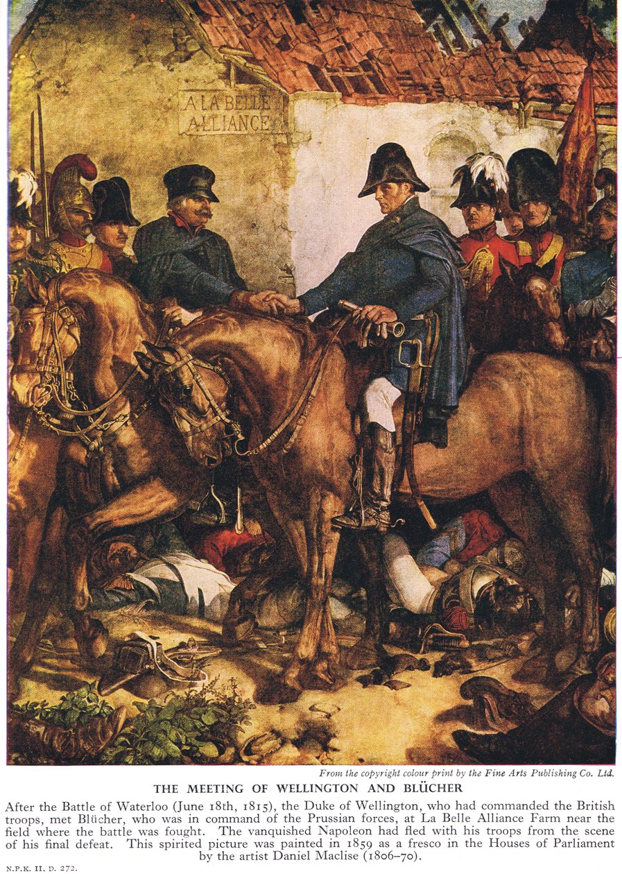 Spotkanie Wellingtona i Bluchera, ok. 1940 (kolor lito) autorstwa Daniel Maclise