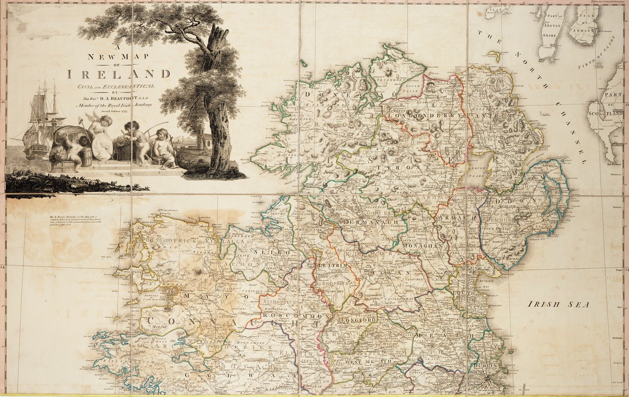 Nowa mapa Irlandii cywilnej i kościelnej autorstwa Daniel Augustus Beaufort