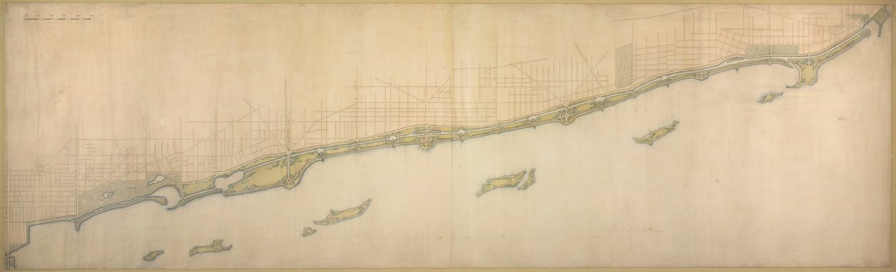 Tablica 50 B z Planu Chicago 1909: Lake Shore od Chicago Avenue na południu do Wilmette... autorstwa Daniel Burnham