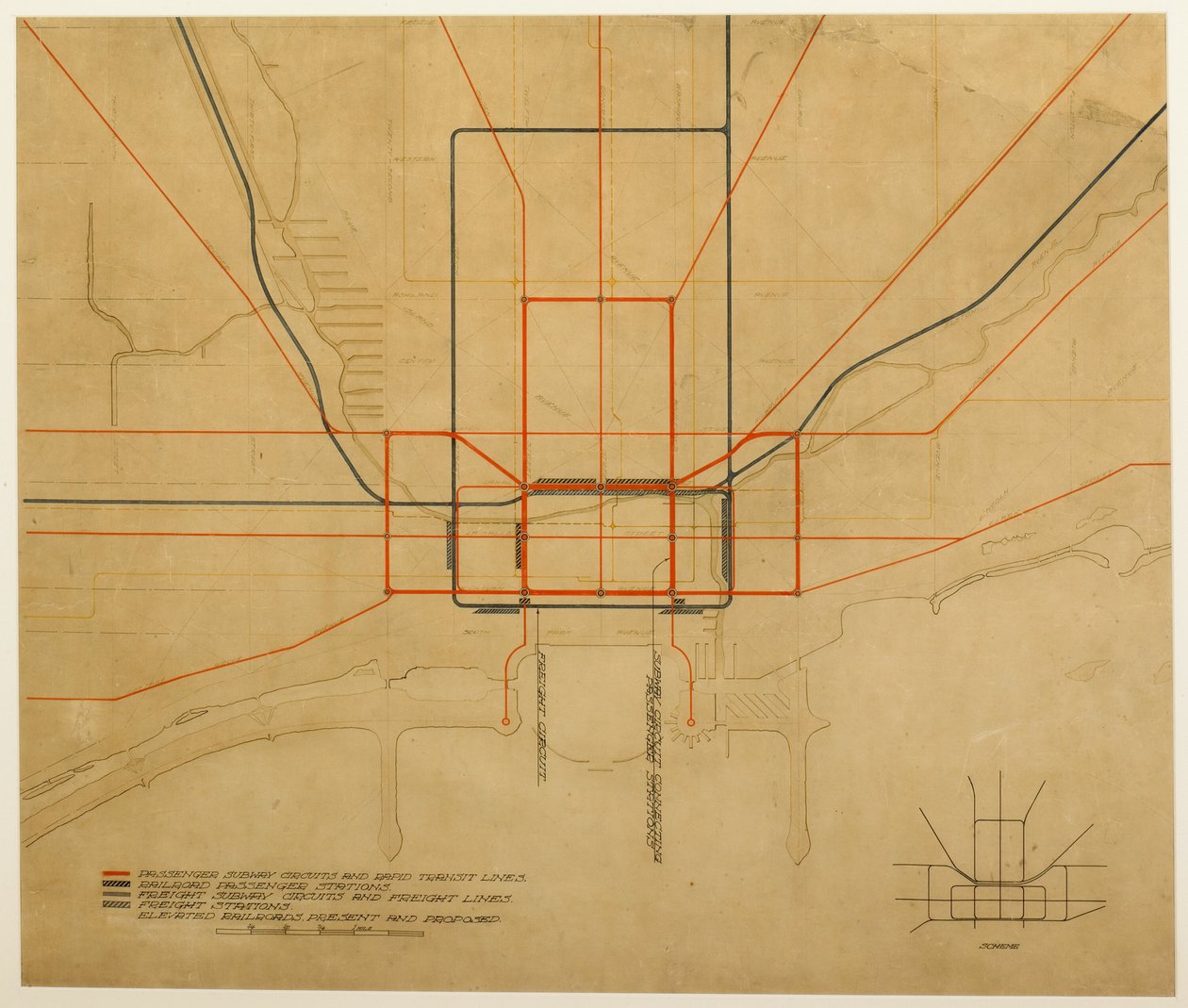 Tablica 75 z Planu Chicago, 1909: Chicago. Schemat miasta przedstawiający kompletny system... autorstwa Daniel Burnham
