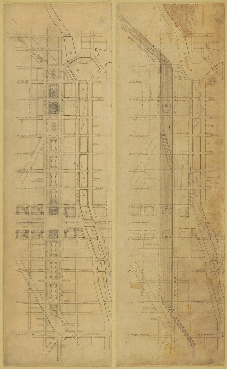 Tablica 78 2 Rysunki z Planu Chicago, 1909: Sugerowana lokalizacja i układ... autorstwa Daniel Burnham
