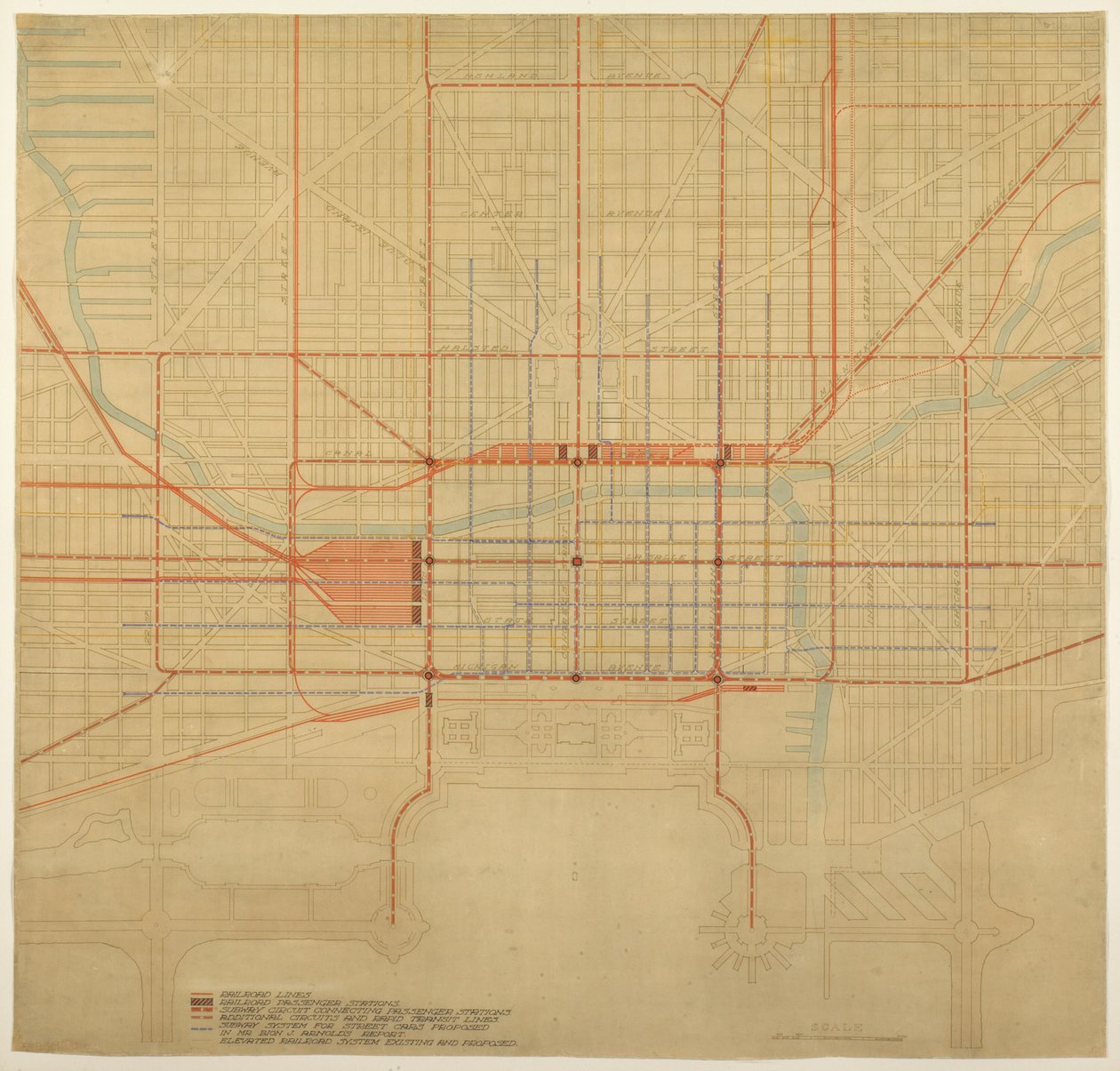Tablica 80 z Planu Chicago, 1909: Chicago. Schemat centrum miasta, przedstawiający proponowane... autorstwa Daniel Burnham