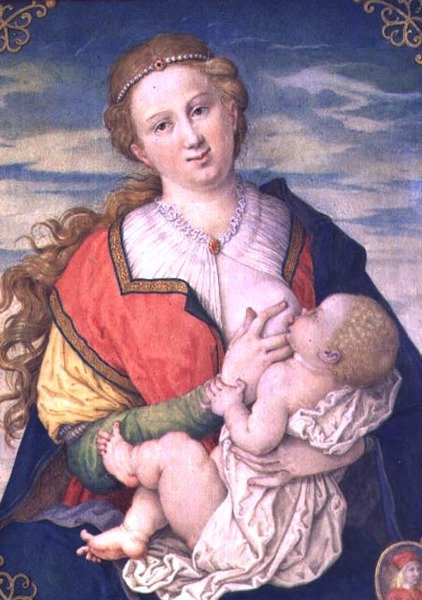 Dziewica z Dzieciątkiem, 1600 wg rysunku Albrechta Durera (1471-1528) (poz. 70446) (wc na pergaminie umieszczony na desce) autorstwa Daniel Froschl