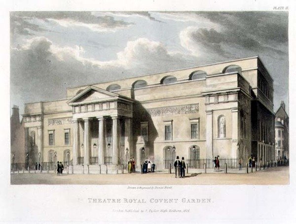 Theatre Royal, Covent Garden, w Londynie, zaprojektowany przez Roberta Smirke w 1809 r. autorstwa Daniel Havell