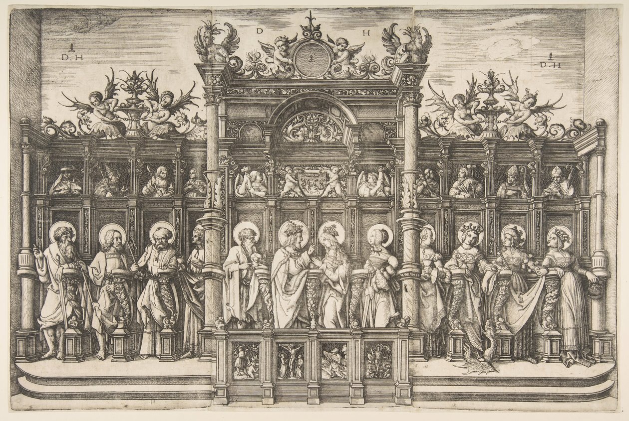 Duży chór z Chrystusem Błogosławiącym Matkę Boską, ca. 1518-20. autorstwa Daniel Hopfer