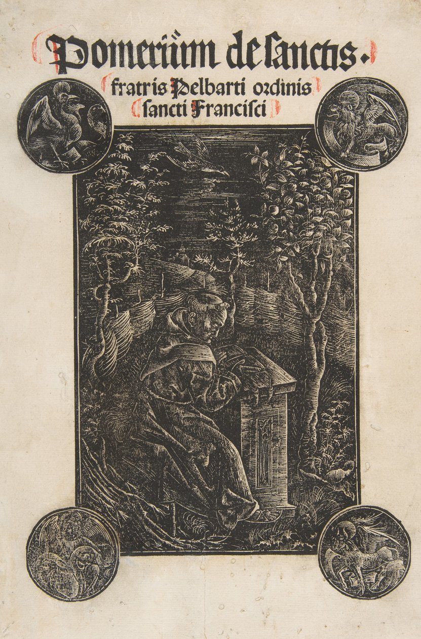Franciszkanin Pelbart z Temesvaru, Studiujący w ogrodzie Schr. 2876, 1502. autorstwa Daniel Hopfer.
