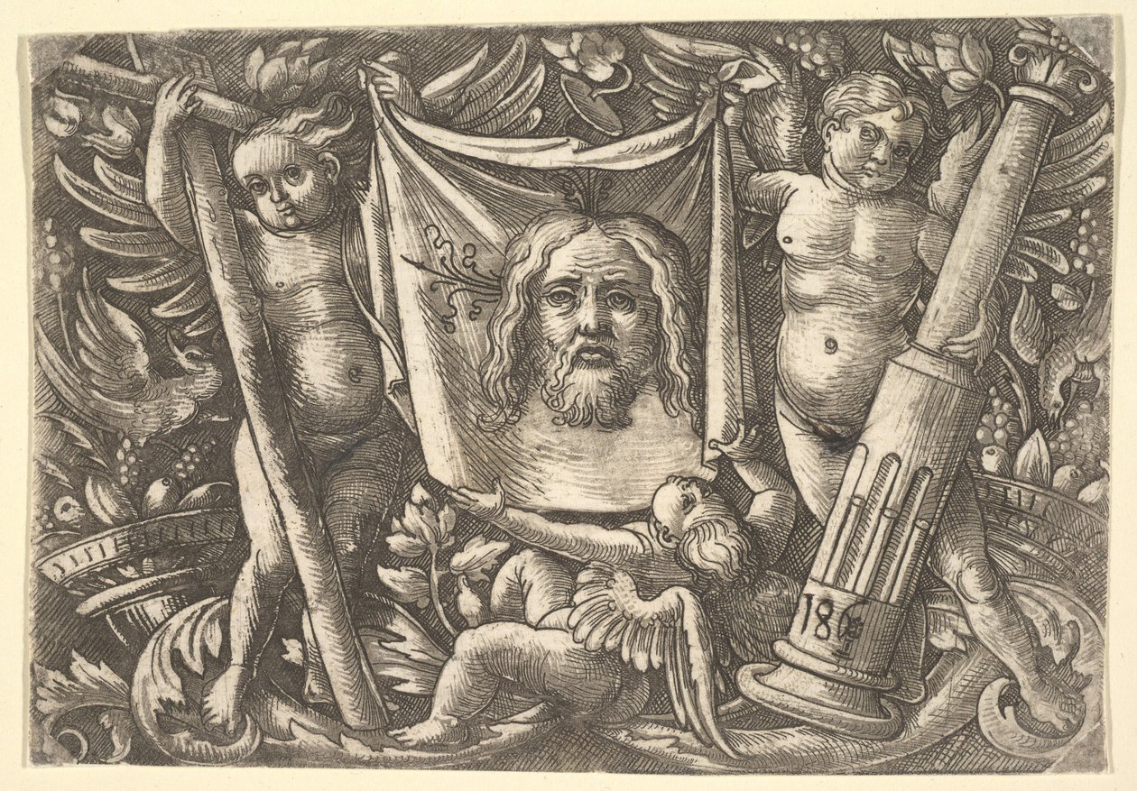 Sudarium w rękach dwóch aniołów, ca. 1515. autorstwa Daniel Hopfer
