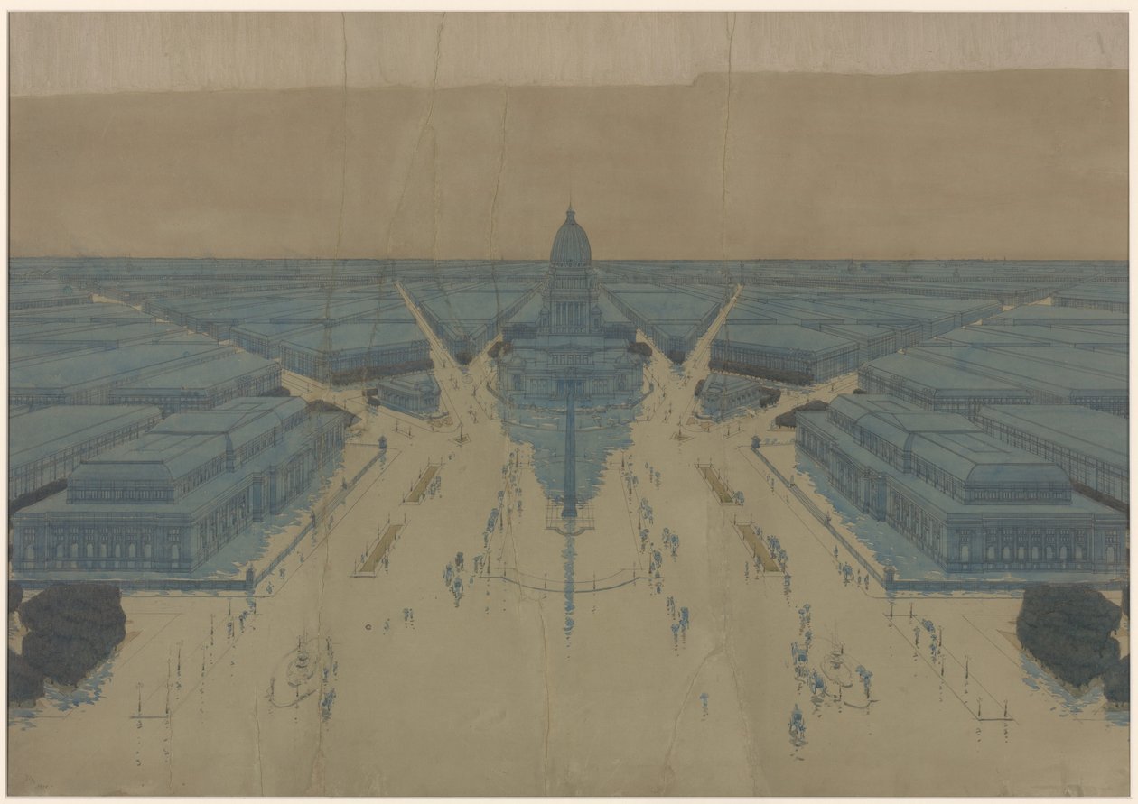 Widok proponowanego placu i budynków Civic Center, plan Chicago z 1909 r. autorstwa Daniel Hudson Burnham