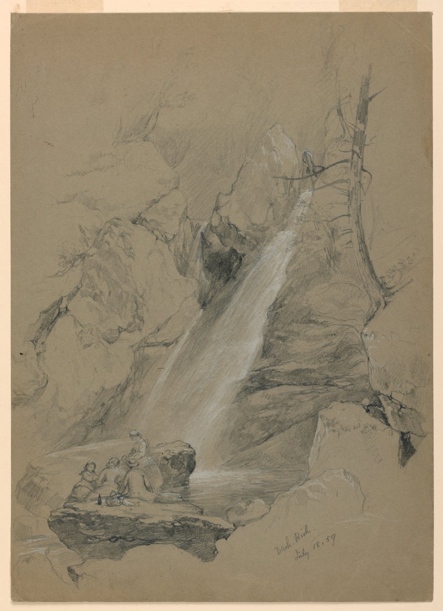 Rysunek, wodospad Bash-Bish, South Egremont, Massachusetts, 18 lipca 1859 r. autorstwa Daniel Huntington