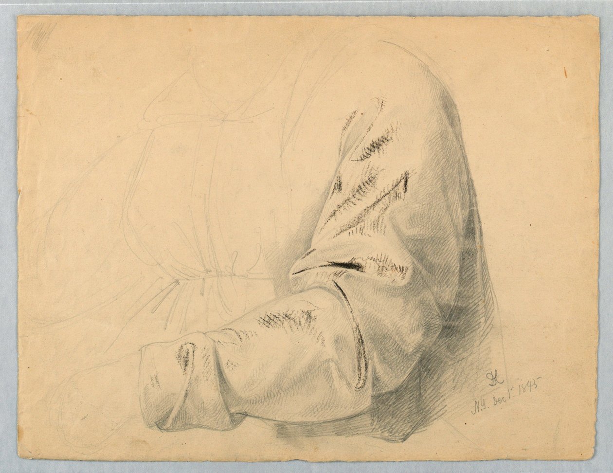 Rysunek, studium draperii gorsetu, 1 grudnia 1845 r. autorstwa Daniel Huntington