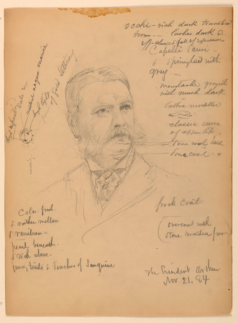 Rysunek, prezydent Chester Alan Ar, 21 listopada 1884 r. autorstwa Daniel Huntington