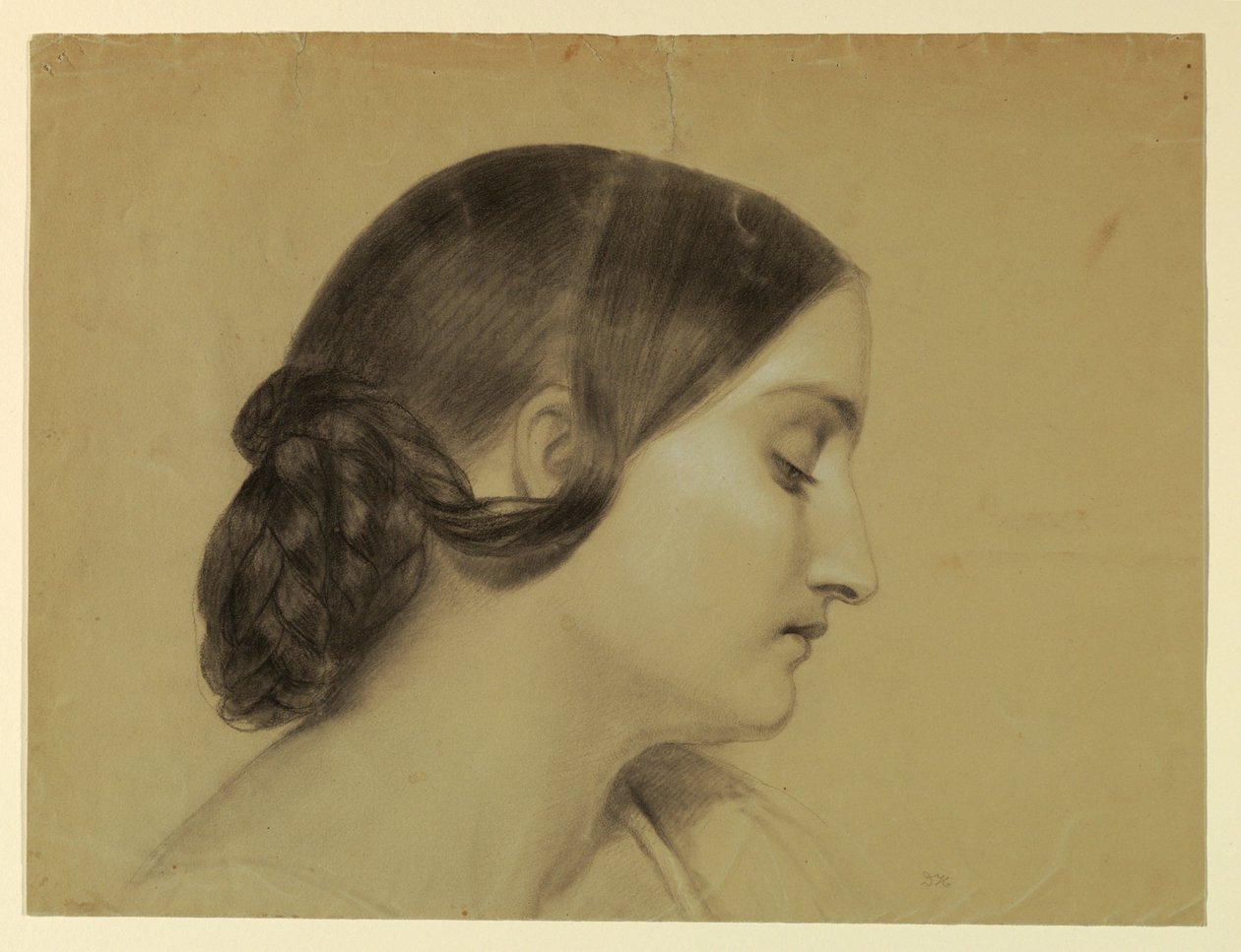 Rysunek, Profil kobiety z plecionym węzłem, ok. 1845 r. autorstwa Daniel Huntington