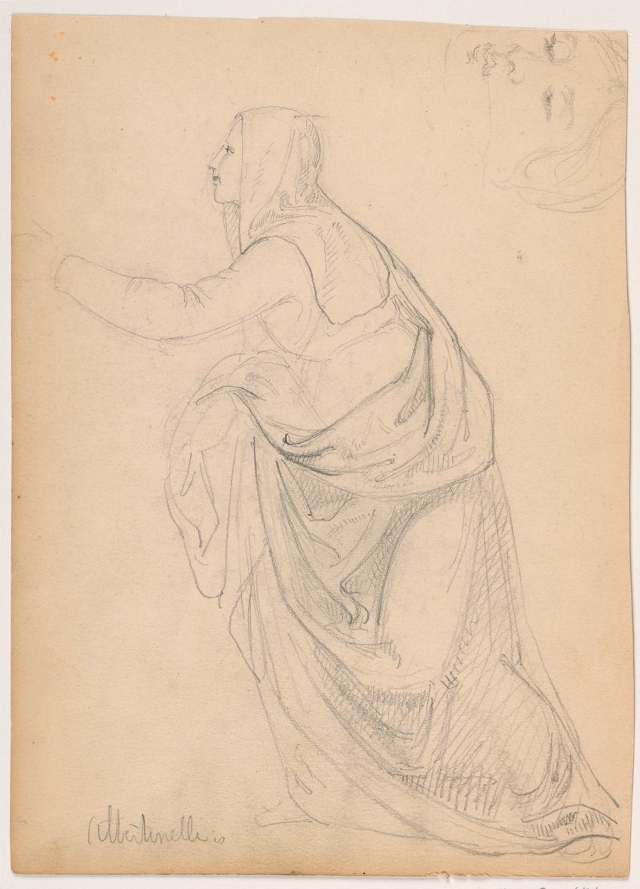 Rysunek, Ubrana kobieta wyciągająca rękę, według Mariotto Albetinelli, 1844 autorstwa Daniel Huntington