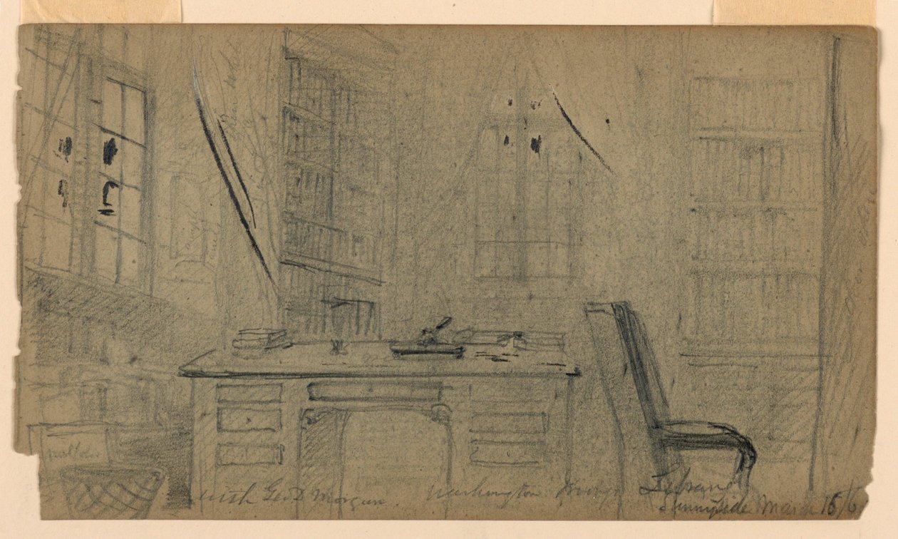 Rysunek, Biblioteka Washingtona Irvinga w Sunnyside, 16 marca 1860 r. autorstwa Daniel Huntington