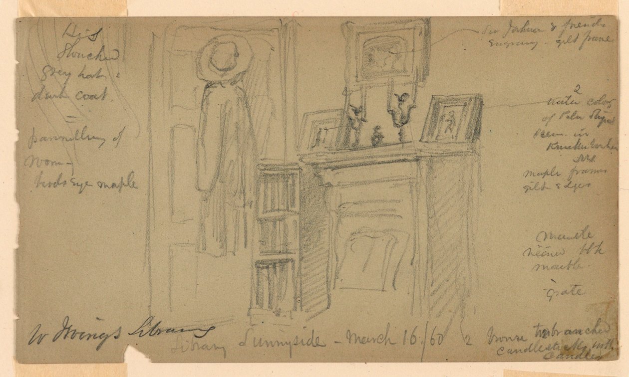 Rysunek, Biblioteka Washingtona Irvinga w Sunnyside, 16 marca 1860 r. autorstwa Daniel Huntington