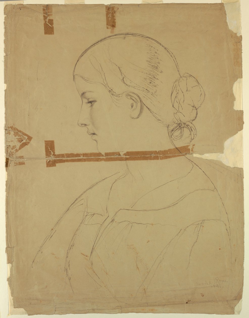 Rysunek, kobieta z profilu, modelka w Rzymie, 1840 r. autorstwa Daniel Huntington