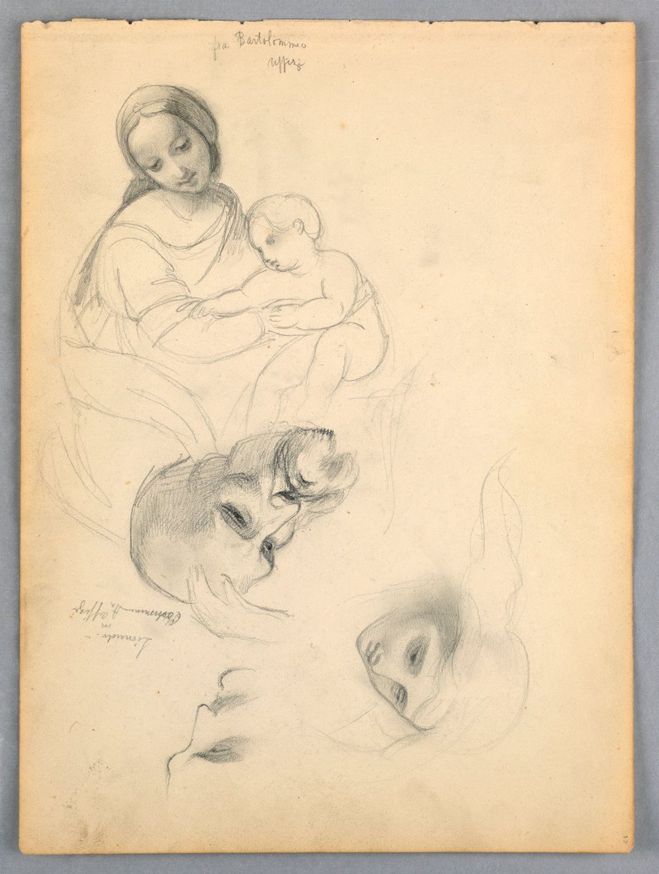 Madonna z Dzieciątkiem, Szkice wg Leonarda Da Vinci i Fra Bartolomeo z Dzieł w Uffizi, Florencja autorstwa Daniel Huntington