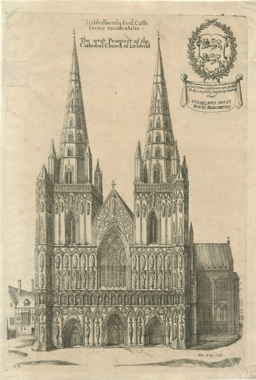 Katedra w Lichfield - Front Zachodni: grawerowanie i [?koniec XVII wieku] autorstwa Daniel King