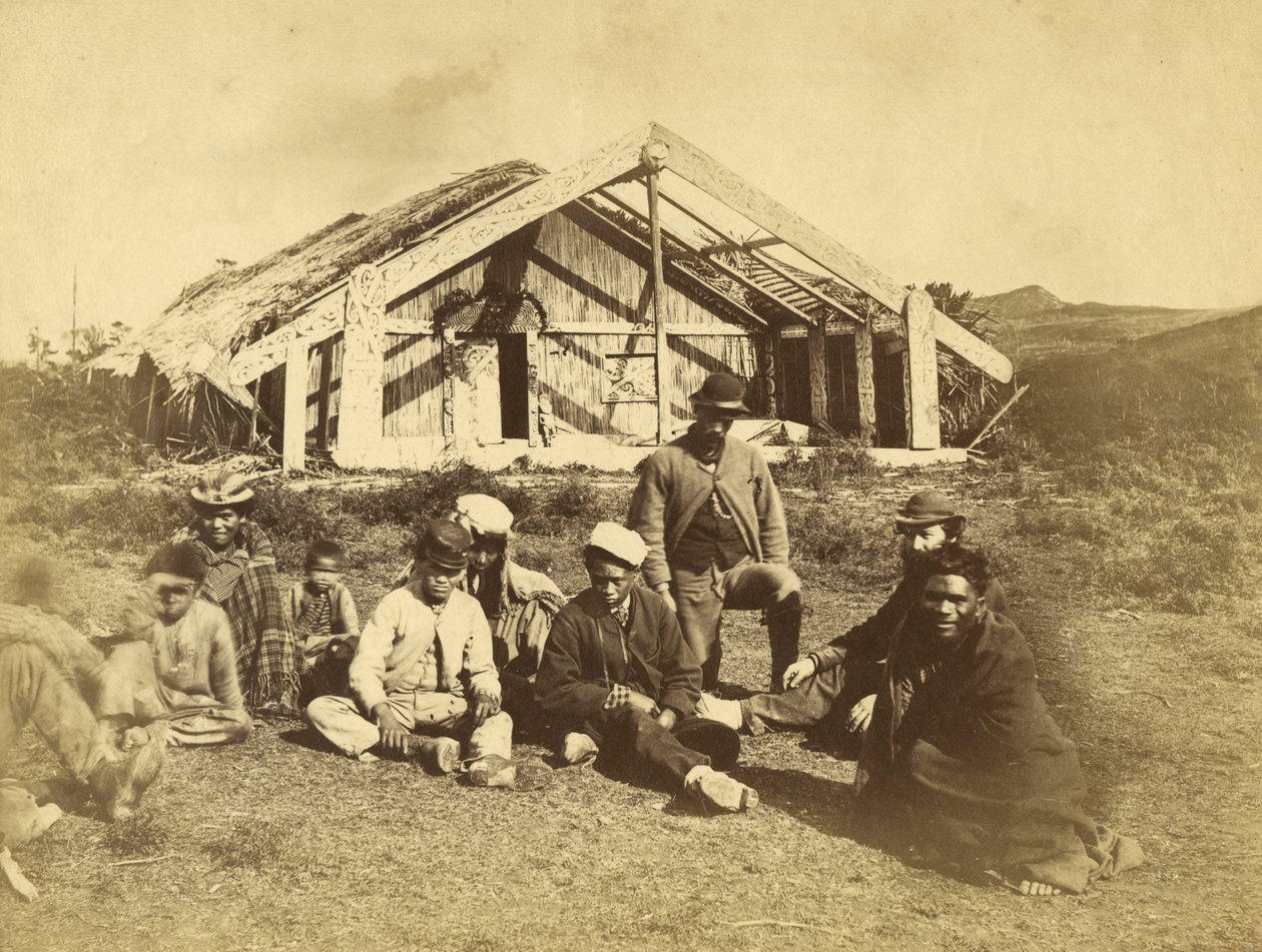 Kuwejt Runanga House, Waiona, Bay of Islands, ok. 1870 (druk albumowy) autorstwa Daniel Louis Mundy